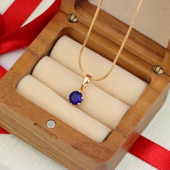 "Round Blue Pendant in Rose Gold Plating – Petite Charm, XPPT1851 - Picture 2 of 13